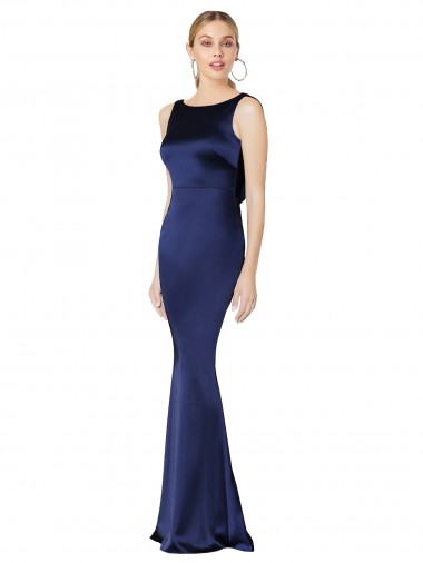 Buy Sheath High Neck Stretch Satin Prom Dress Low Back UK