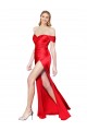 High Neck Off the Shoulder Stretch Satin Prom Dress with High Slit