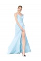 Double Straps V-Neck Sleeveless Stretch Satin Prom Dress with High Slit