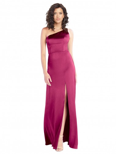 Buy Sleek One Shoulder A-Line Long Stretch Satin Prom Dress with Spaghetti Straps Back UK