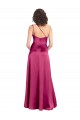 Sleek One Shoulder A-Line Long Stretch Satin Prom Dress with Spaghetti Straps Back