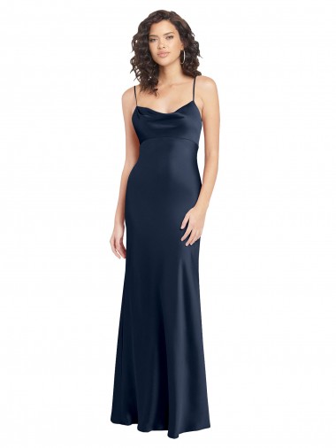 Buy Cowl Neck Long Empire Waist Stretch Satin Prom Dress with Open Back UK