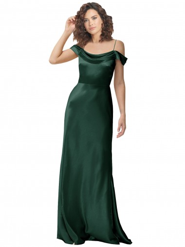 Buy Off the Shoulder Sleeves Long Stretch Satin Prom Dress with Pleated Draped Neckline UK