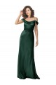 Off the Shoulder Sleeves Long Stretch Satin Prom Dress with Pleated Draped Neckline