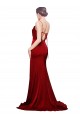 Cowl Front Neck Sweep Train Stretch Satin Prom Dress with High Side Split