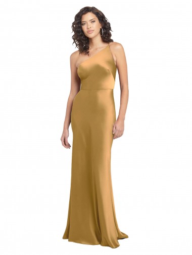 Buy One Shoulder Long Floor Length Stretch Satin Slip Prom Dress UK