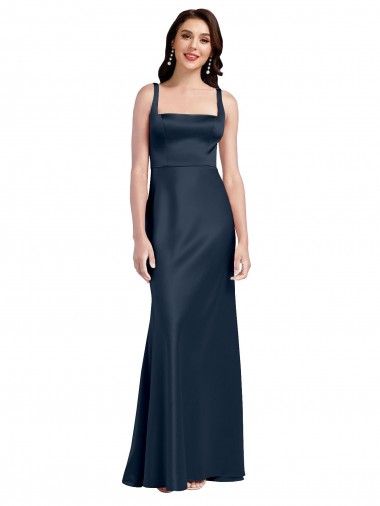 Buy Square Neck A-Line Long Stretch Satin Prom Dress with Wide Straps UK