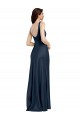 Square Neck A-Line Long Stretch Satin Prom Dress with Wide Straps