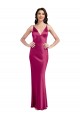 V-Neck Spaghetti Straps Slim Stretch Satin Prom Dress with Low Scoop Back