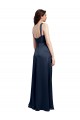 Cowl Neck Soft Long Stretch Satin Prom Dress with Side Slit and Pleated Straps