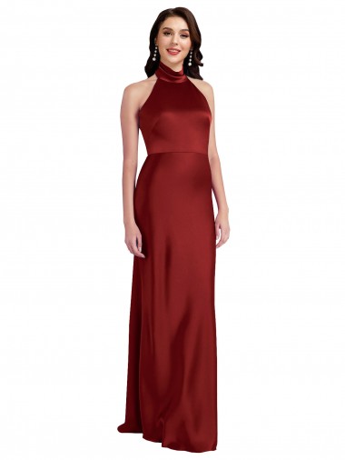 Buy Backless Halter Long Stretch Satin Prom Dress UK