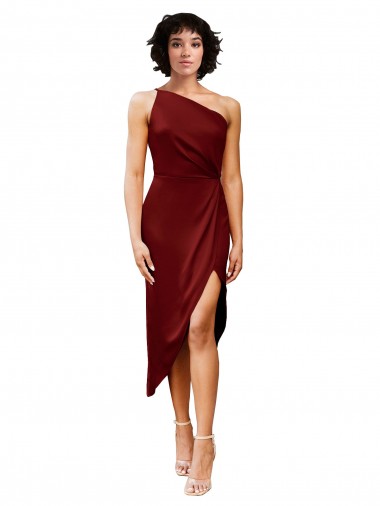 Buy One Shoulder Midi Length Short Stretch Satin Wrap Style Cocktail Prom Dress / Homecoming Dress UK