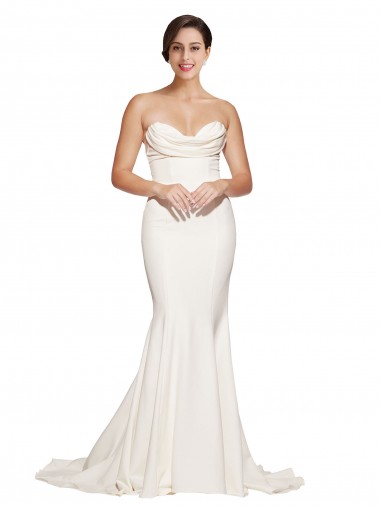 Buy Strapless Cowl Neck Sweep Train Stretch Satin Prom Dress UK