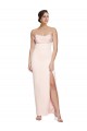 Cowl Neck Strapless Stretch Satin Prom Dress with High Split