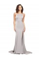 High Neck Low Back Long Full Length Stretch Satin Prom Dress