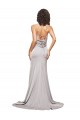 High Neck Low Back Long Full Length Stretch Satin Prom Dress