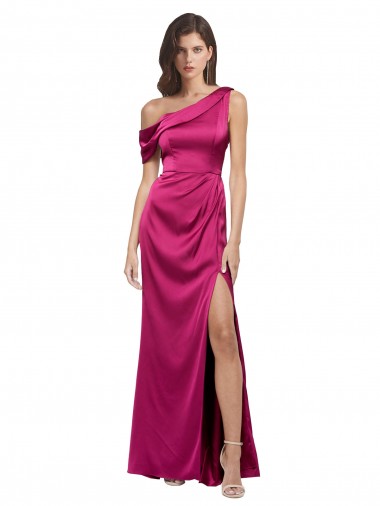 Buy Off the Shoulder Short Sleeves Stretch Satin Prom Dress with Side Slit UK