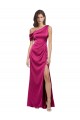 Off the Shoulder Short Sleeves Stretch Satin Prom Dress with Side Slit