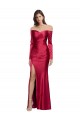 Long Sleeves Off the Shoulder Stretch Satin Prom Dress with High Side Split