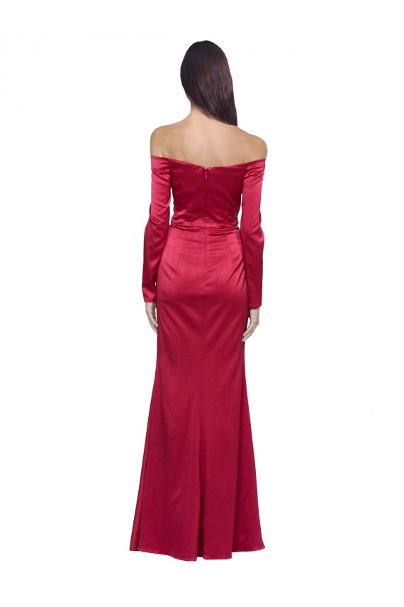 Long Sleeves Off the Shoulder Stretch Satin Prom Dress with High Side Split