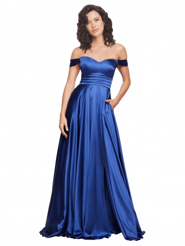 Buy Ball Gown Off the Shoulder Sweetheart Stretch Satin Prom Dress UK