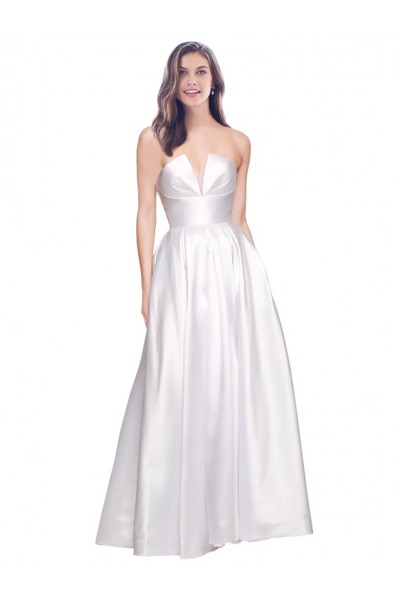 Full Length Strapless V-Cutout Stretch Satin Prom Dress