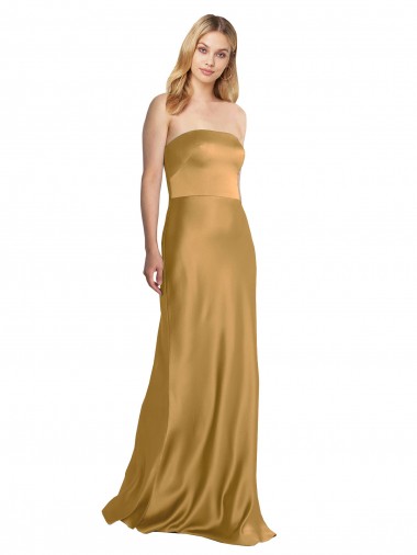 Buy Sleek Strapless Long A-Line Stretch Satin Prom Dress UK