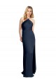 Halter Neckline Long Stretch Satin Prom Dress with Strappy Back and Side Slit