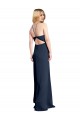 Halter Neckline Long Stretch Satin Prom Dress with Strappy Back and Side Slit