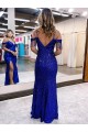 Cold Shoulder Sleeveless Long Floor Length Velvet Sequin Prom Dress with Slit