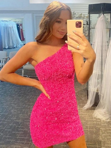 Buy Short One Shoulder Sleeveless Velvet Sequin Prom Dress UK