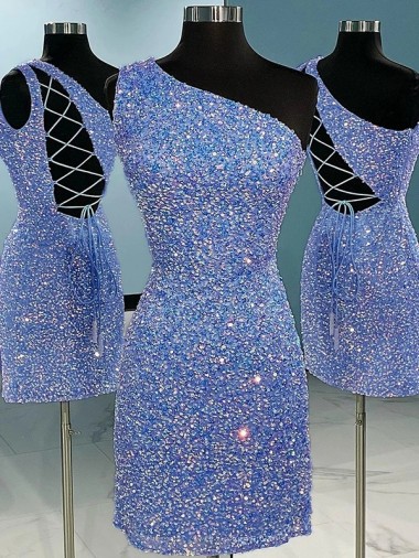 Buy Short Velvet Sequin One Shoulder Sleeveless Prom Dress UK