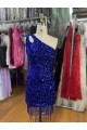 One Shoulder Keyhole Sleeveless Short Velvet Sequin Prom Dress