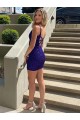 Short V-Neck Sleeveless Velvet Sequin Prom Dress