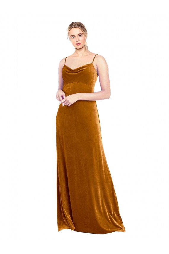 Long Velvet Cowl Neck Slip Prom Dress