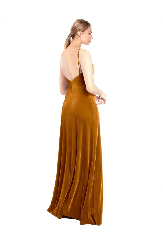 Long Velvet Cowl Neck Slip Prom Dress