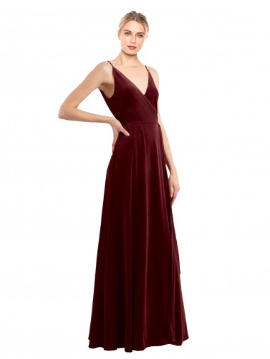 Buy Faux Wrap V-Neck Sleek Long Velvet Prom Dress UK