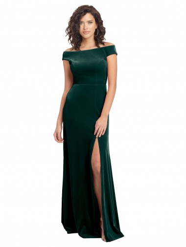 Buy Floor Length Cap Sleeves Long Velvet Prom Dress with High Side Slit UK