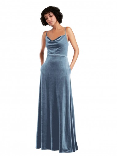 Buy Sleek Cowl Neck Velvet Maxi Prom Dress with Pockets UK