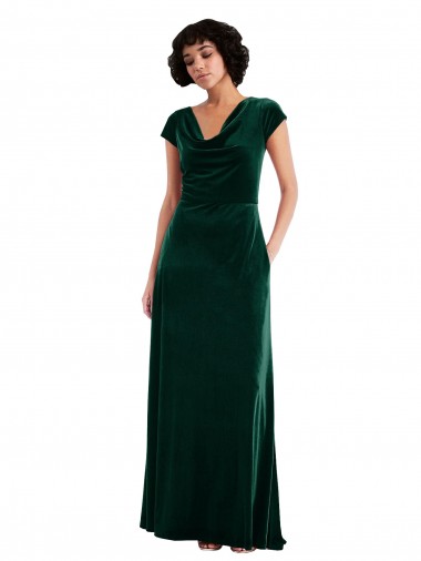 Buy Cowl Neck Cap Sleeve Velvet Maxi Prom Dress with Pockets UK