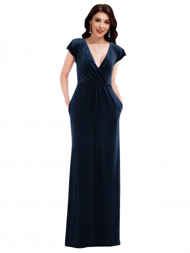 Buy Flutter Sleeve Wrap Bodice Velvet Maxi Prom Dress with Pockets UK