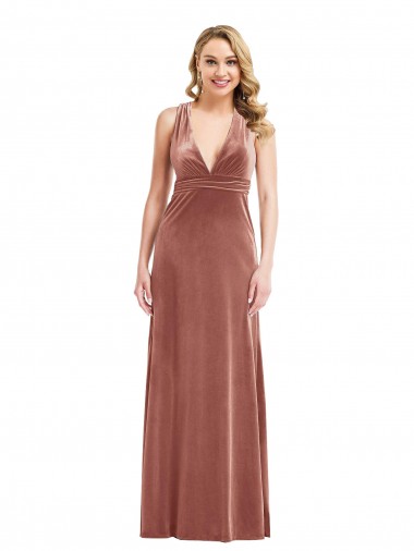 Buy Plunging Neckline Velvet Maxi Prom Dress with Criss Cross Open Back UK