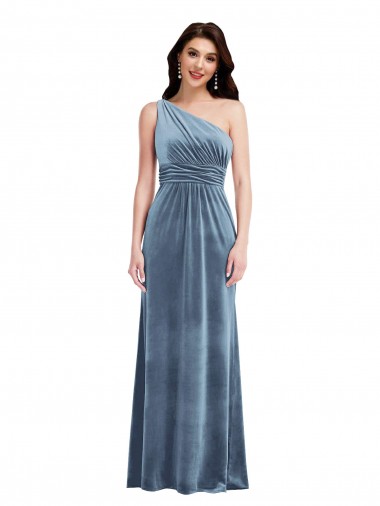 Buy One Shoulder Draped Velvet Maxi Prom Dress UK