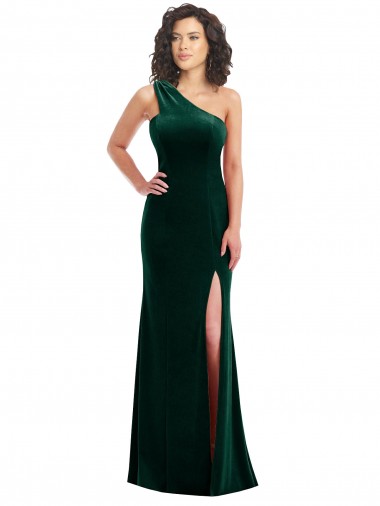 Buy One Shoulder Velvet Trumpet Prom Dress with Front Slit UK