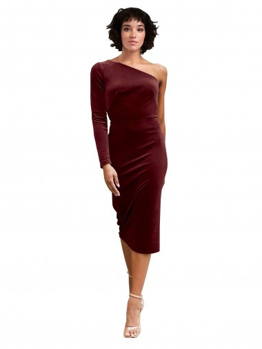 Buy One Shoulder Fitted Short Midi Length Velvet Prom Dress UK