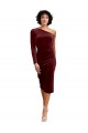 One Shoulder Fitted Short Midi Length Velvet Prom Dress