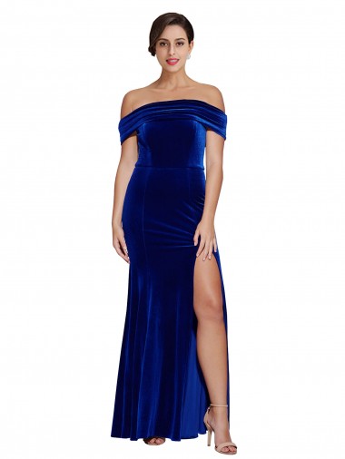 Buy Full Length Long Velvet Prom Dress with Side Split UK