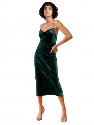 Buy Midi Length Sleek Cowl Neckline Short Velvet Cocktail Prom Dress / Homecoming Dress UK